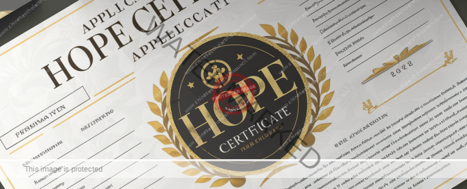Application for Hope Certificate, Sample of Application and Hope Hope Certificate